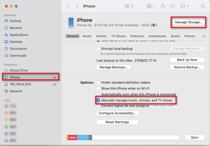 manage iphone storage on mac