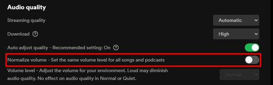 turn off spotify audio normalization on computer