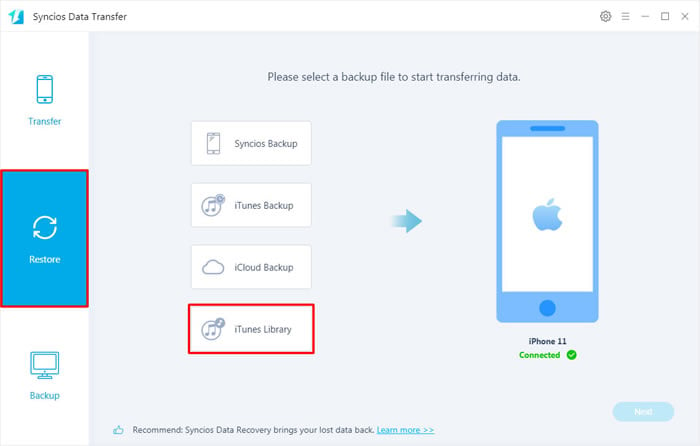 restore itunes library to iphone 11 step 1