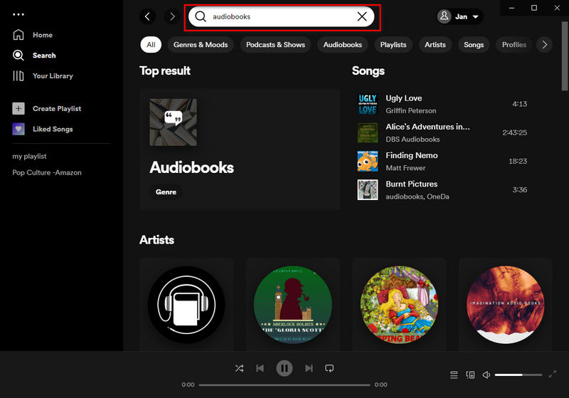 search spotify audiobooks