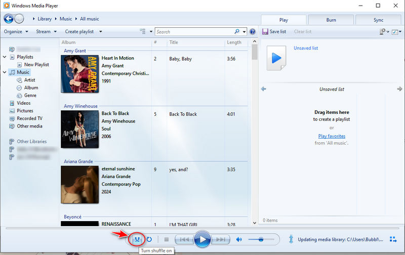 random shuffle spotify music on windows media player