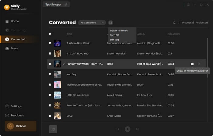 converted spotify tracks