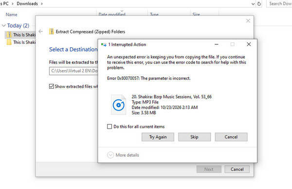 spotdownlaoder zip extraction error
