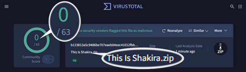 virustotal check result for zip file downloaded from spotdownloader(spotidown.co)