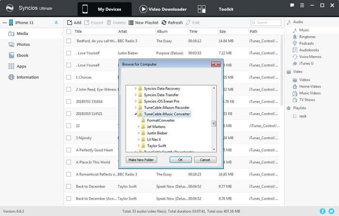 use syncios to transfer converted apple music to iphone 11