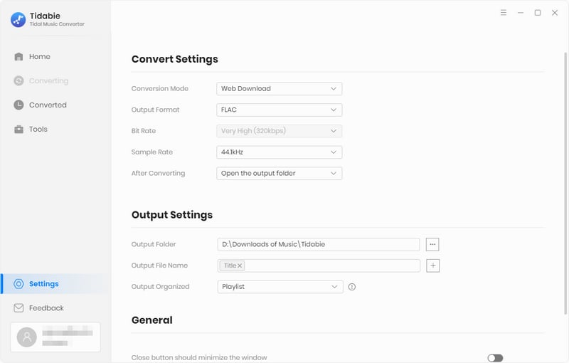 set up tidal music output format