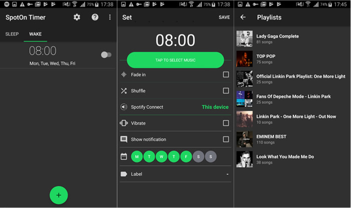 use spoton to set spotify alarm