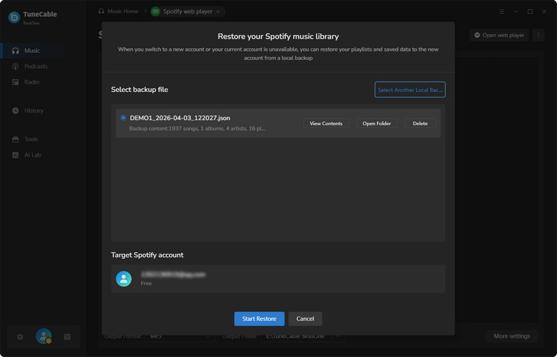 restore spotify music library