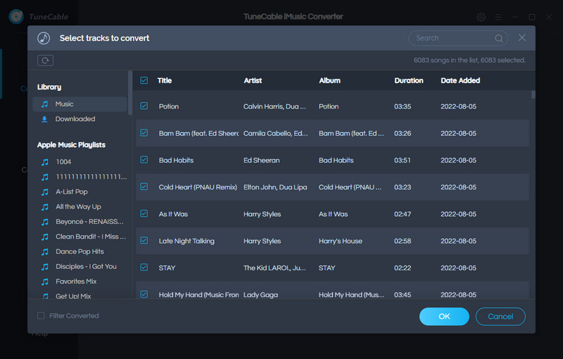 select apple songs from playlists to convert
