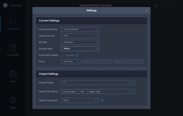 tunecable settings