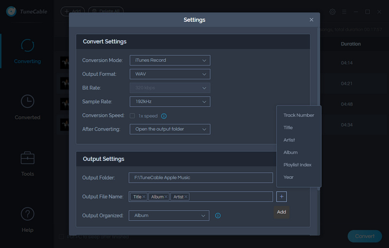 customize the output settings of apple music
