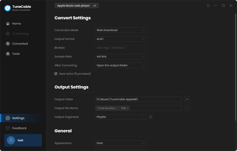 select alac output format