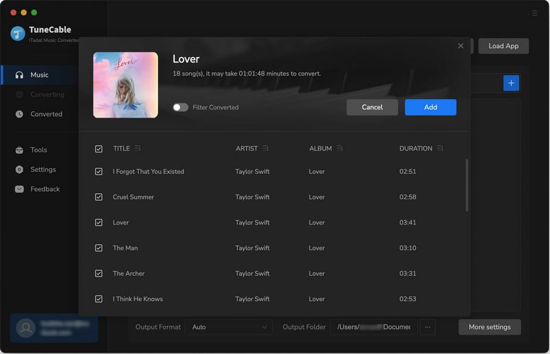 add tidal songs to download