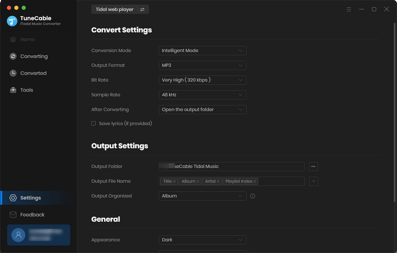 tidal music to mp3 settings