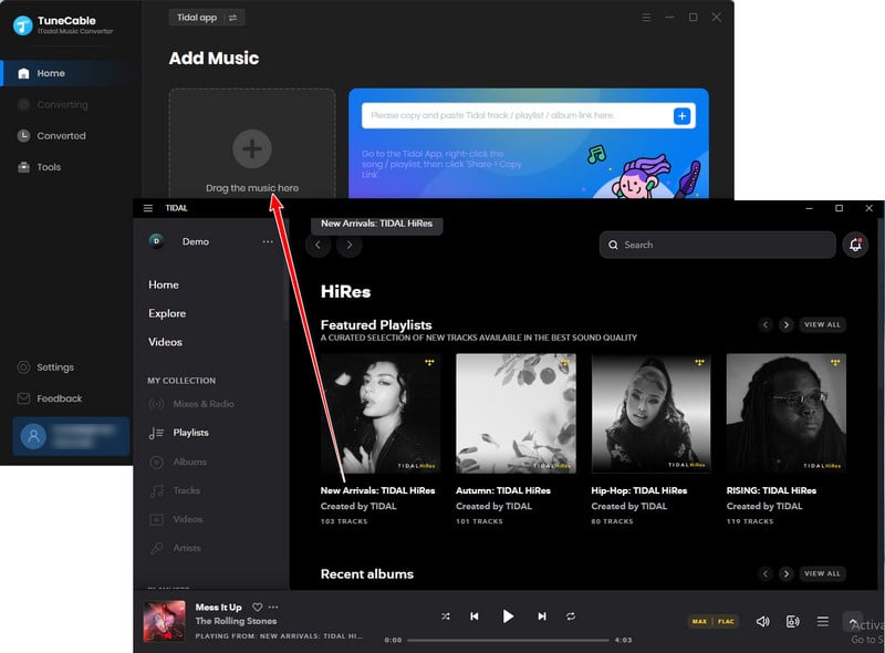 add tidal hires songs