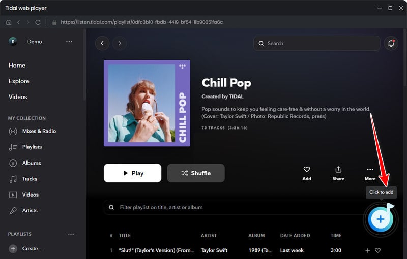 add tidal songs to download