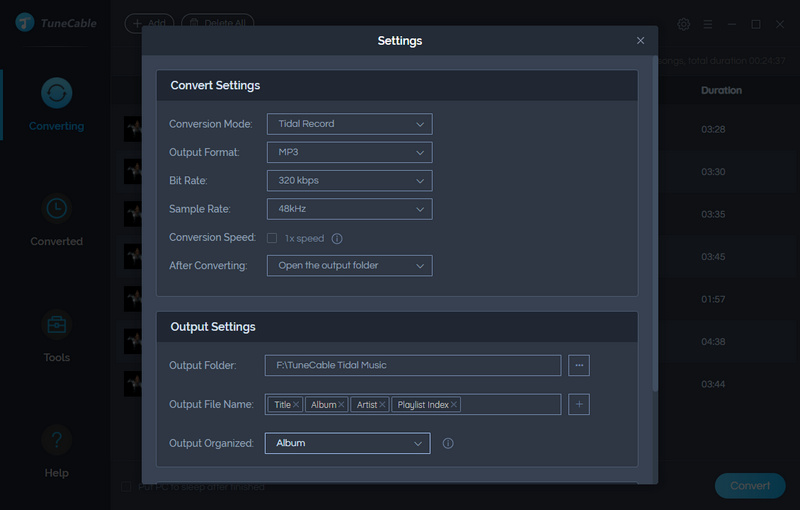 download settings of tidal music