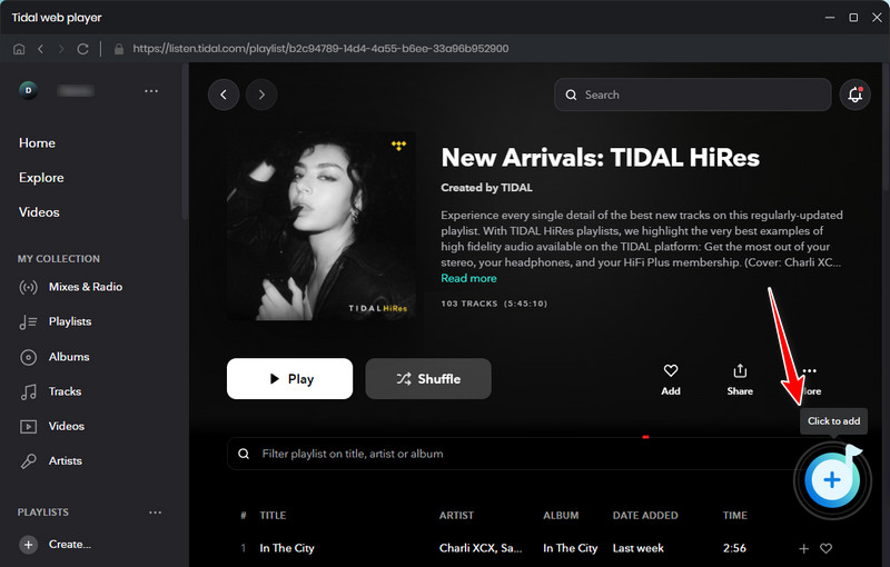 click to add tidal hires music