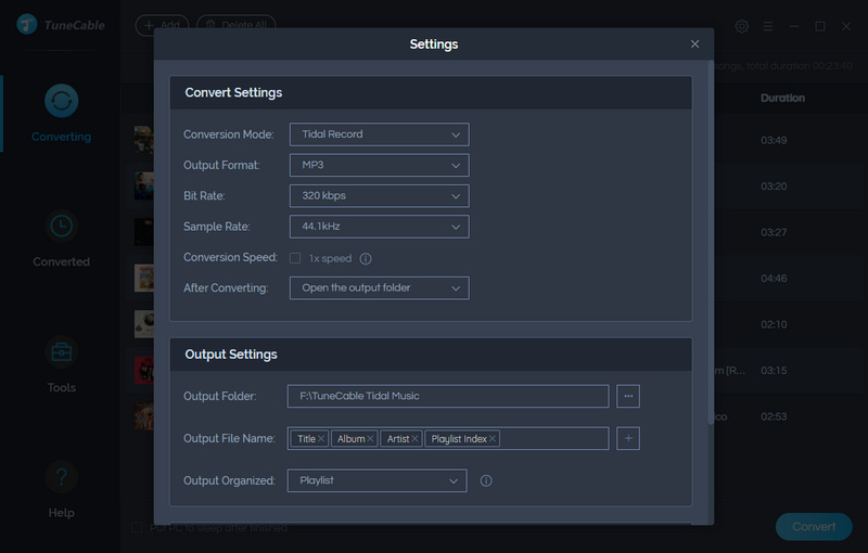 tidal music to mp3 settings