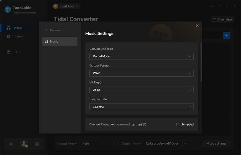 download settings of tidal music