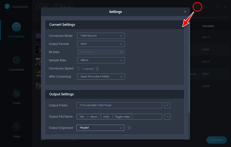 download settings of tidal music