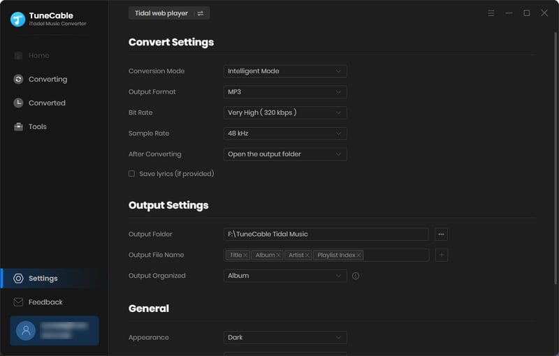 tidal music to mp3 settings