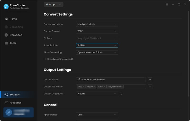 download settings of tidal music