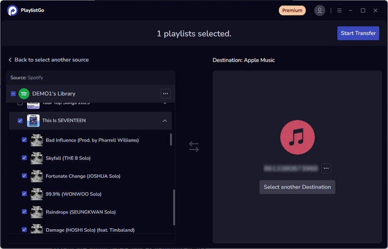 click start transfer