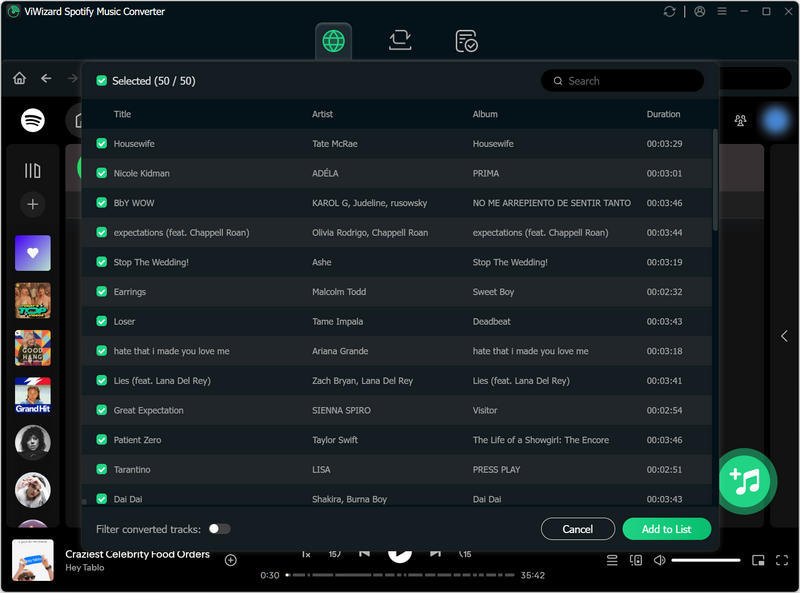 Adding Spotify tracks to ViWizard