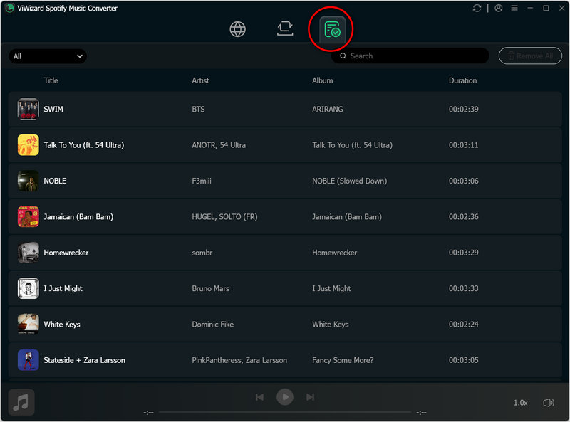 Completed Spotify downloads in ViWizard