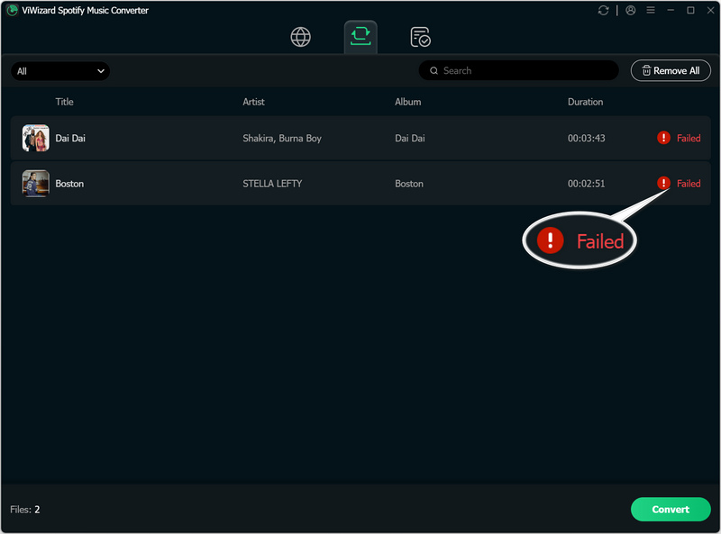 Failed Spotify downloads in ViWizard