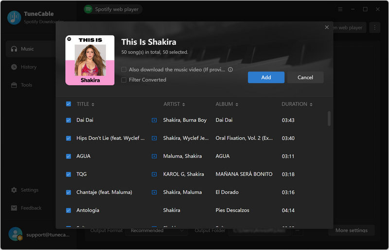 add songs to tunecable
