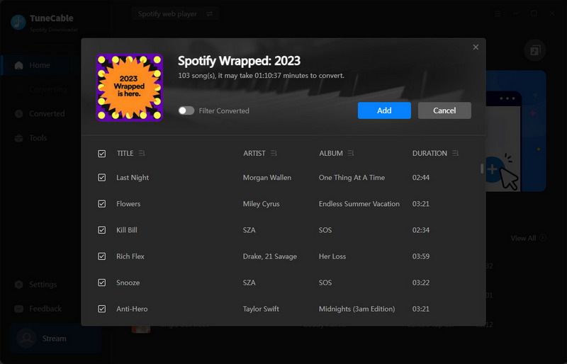 add spotify wrapped 2023 songs to download