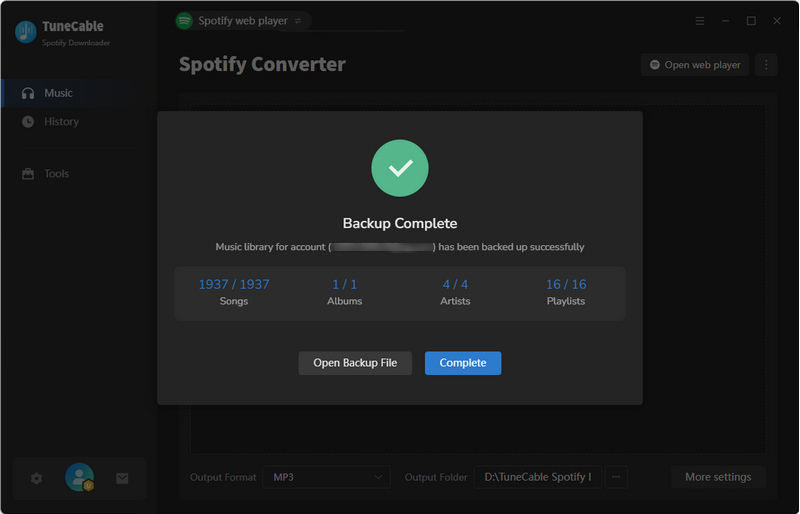 complete backing up spotify library