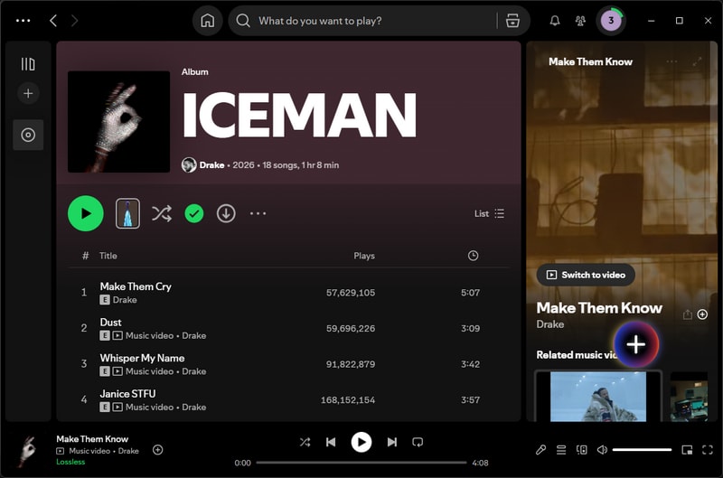 click to add lossless spotify tracks to download