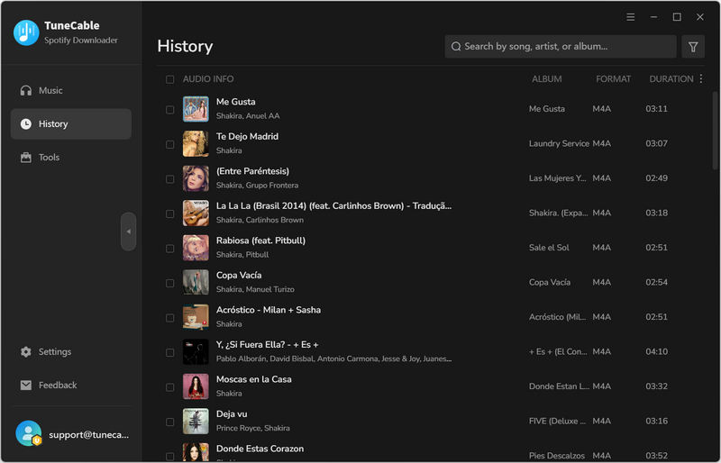 check spotify downloads in history section