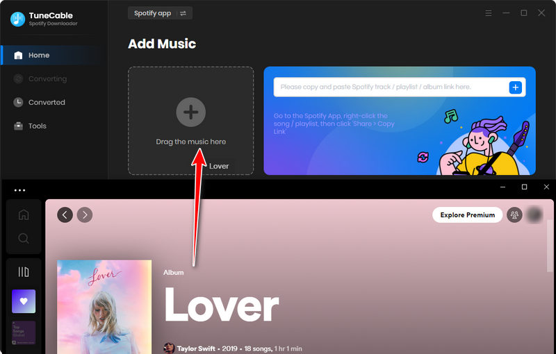 drag and drop spotify songs to tunecable directly