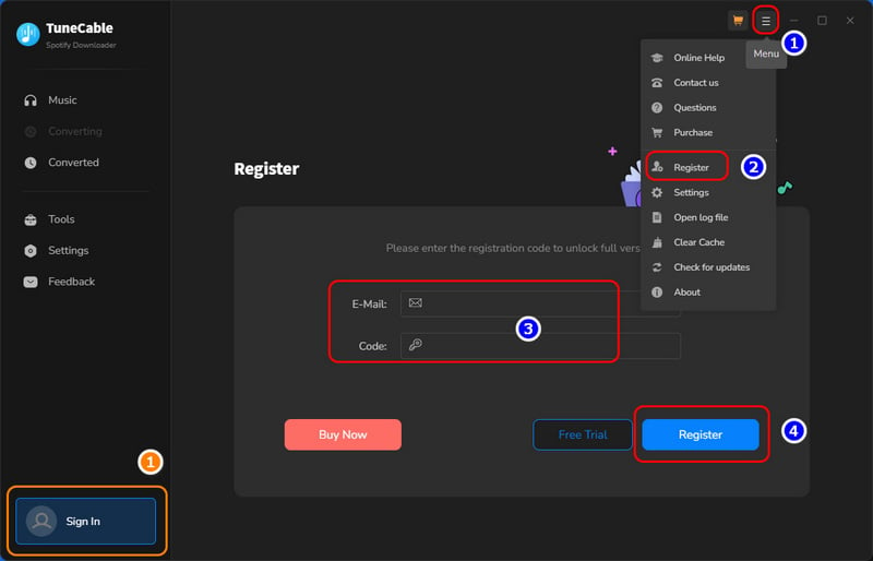 register tunecable spotify music downloader