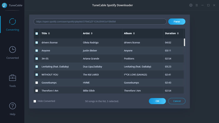 select spotify playlists to download