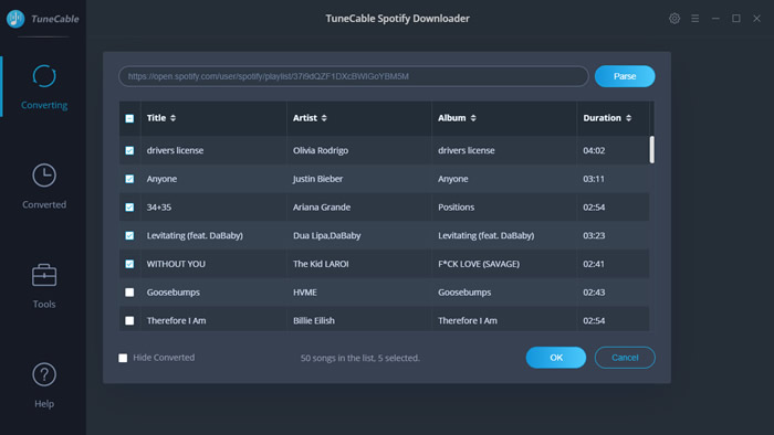 add spotify music to convert