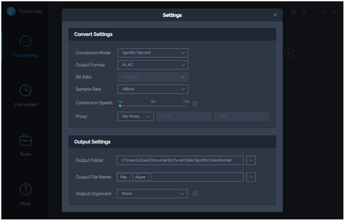 set parameters of converted songs