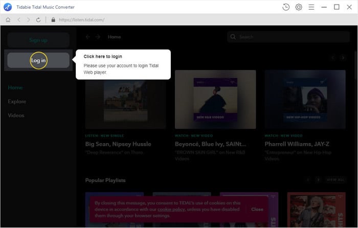 log in to your tidal account