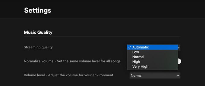 set spotify music quality