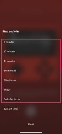 set timer to stop music