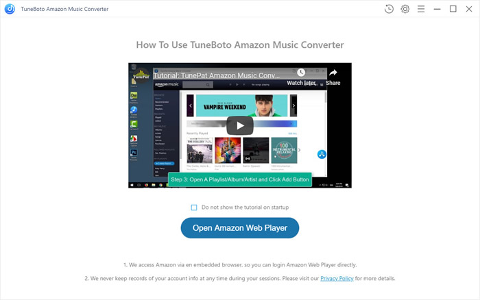 main interface of amazon music recorder